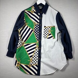 Vintage Silver Threads Top Womens M Color Block Sail Boat Preppy Rope Old Money